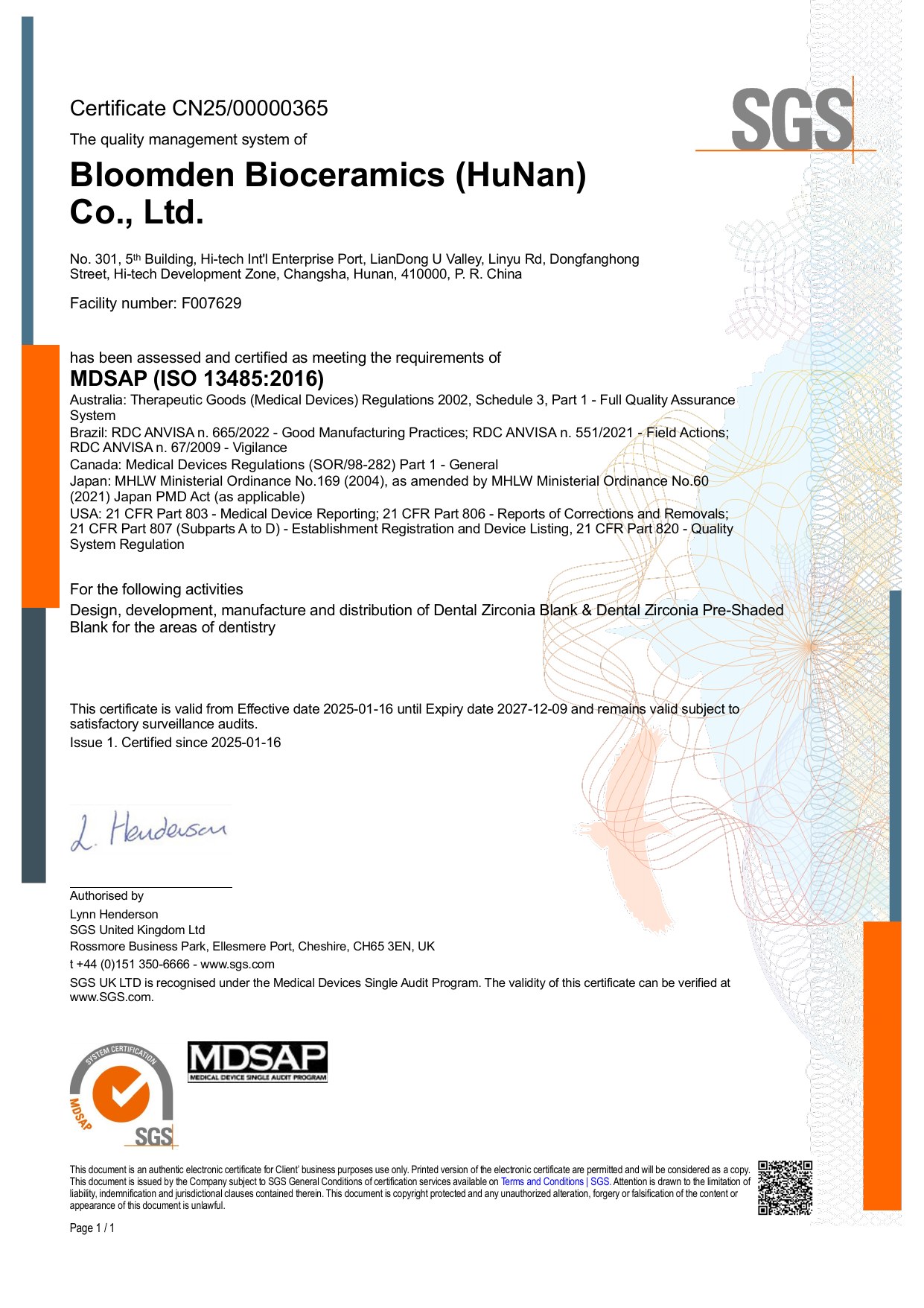 MDSAP ISO 13485:2016 — SGS